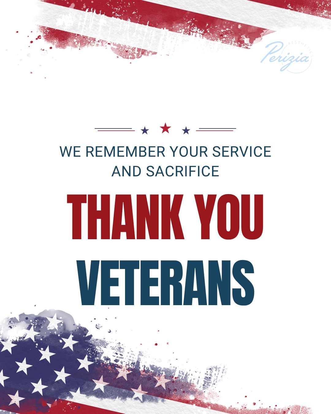 Today, we honor the strength, courage, and sacrifice of those who have served.
At Perizia Aesthetics, we recognize the bravery that protects the beauty of our freedom — and we extend our gratitude to every veteran and their family.
Perizia Aesthetics, Jupiter, FL
#PeriziaAesthetics #VeteransDay #JupiterFL #FloridaAesthetics #HonorAndGratitude