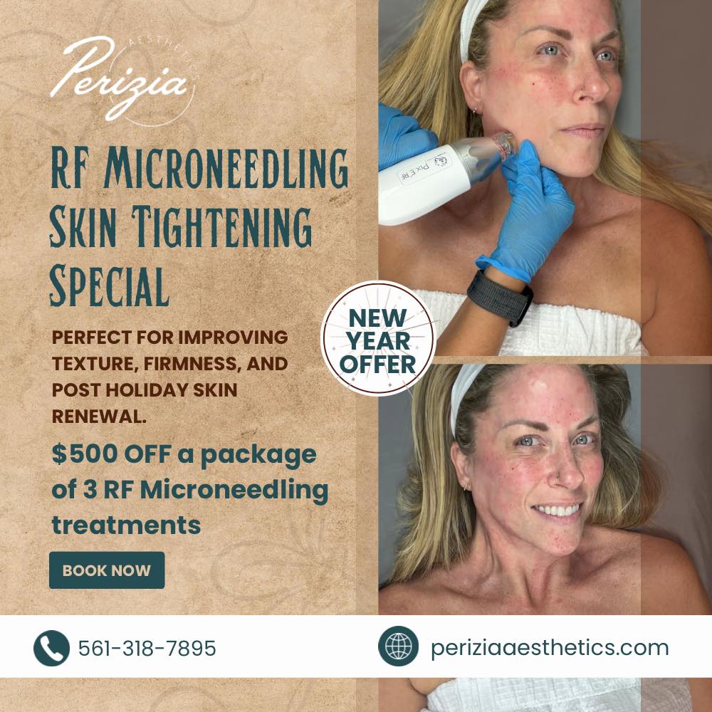 New year. New skin goals ✨
Our RF Microneedling Skin Tightening Special is the perfect way to improve texture, firmness, and overall skin quality after the holidays.
✨ New Year Offer:
✔ $500 OFF a package of 3 RF Microneedling treatments
✔ Designed to support collagen production and skin renewal
✔ Customized to your skin’s needs
Limited availability, book your consultation today.
📍 Jupiter, FL
📞 561-318-7895
🌐 periziaaesthetics.com
#microneedling #skincare #beauty #aginggracefully #healthyskin
