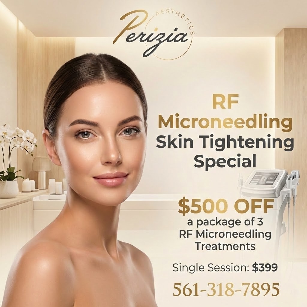Tighter, smoother skin starts now.
If you’re noticing laxity, fine lines, or loss of firmness, this is your sign to act. Perizia Aesthetics in Jupiter, Florida is offering a limited-time RF Microneedling Skin Tightening Special designed to firm, smooth, and rejuvenate your skin.
Right now, get $500 OFF a package of 3 RF Microneedling treatments, or try a single session for $399. This advanced treatment stimulates collagen production to improve texture, tone, and overall skin tightness with minimal downtime.
This special won’t last and appointments are limited. Call or text today to secure your spot.
561-318-7895
#PeriziaAesthetics #RFMicroneedling #SkinTightening #JupiterFL #CollagenBoost #AntiAgingTreatment #GlowingSkin #AestheticSpecial #LimitedTimeOffer