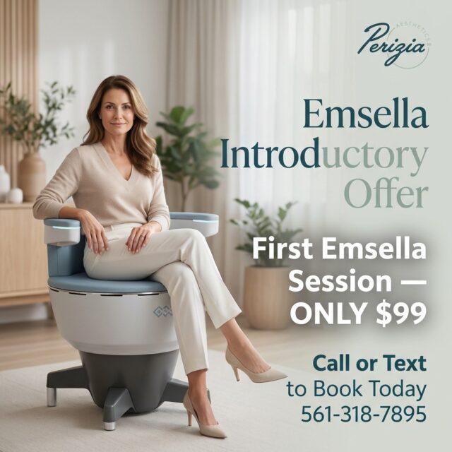 Many women come to us feeling frustrated, embarrassed, or limited by pelvic floor weakness.
After Emsella, they tell us they feel stronger, more confident, and in control again—often after just a few sessions.
Emsella is FDA-cleared, non-invasive, and backed by extensive clinical research. You simply sit comfortably while the chair delivers powerful muscle contractions far stronger than Kegels.
Start your journey with our introductory offer:
First Emsella session for $99.
Book your appointment with Perizia Aesthetics in Jupiter, FL.
Call or text 561-318-7895 to book today.