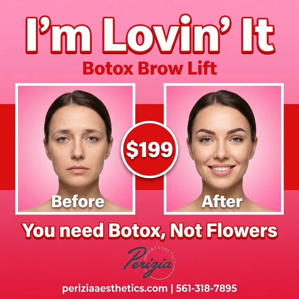 Feeling like your eyes look tired or heavy—even when you’re well rested?

Our Botox Brow Lift gently elevates the brows, opens the eyes, and creates a more refreshed, youthful look without surgery.

Valentine’s Special:
Botox Brow Lift – $199

This quick treatment delivers subtle lift and noticeable brightness, making it a favorite for instant confidence.

Available for a limited time at Perizia Aesthetics in Jupiter, FL. Book now before spots fill.

#BotoxBrowLift #ValentinesSpecial #PeriziaAesthetics #JupiterFL #RefreshedLook